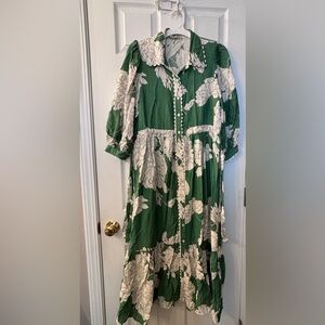Entro Green and White Patterned Dress